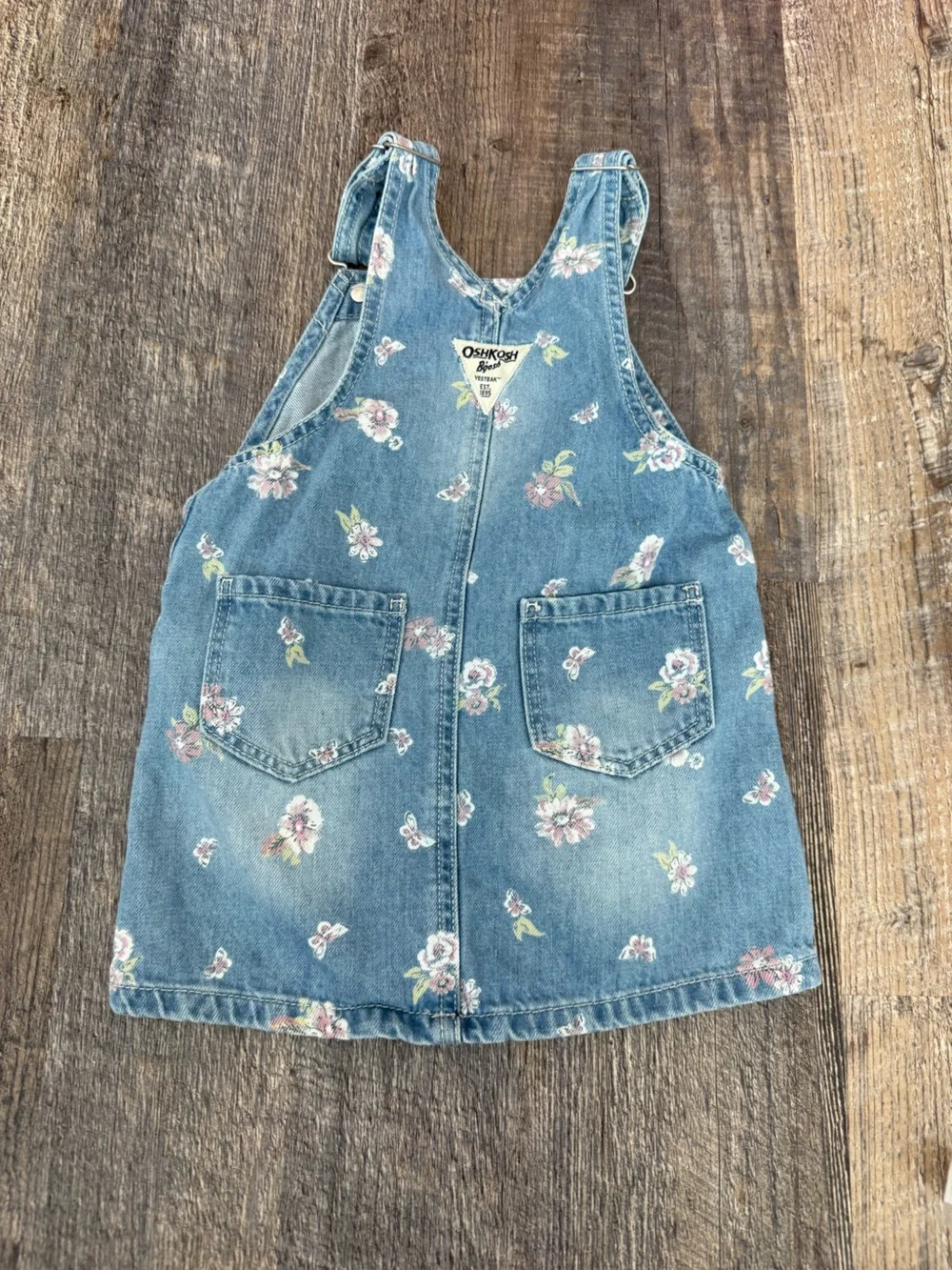 OshKosh B'gosh Light Blue Floral Denim Overall Dress 2T